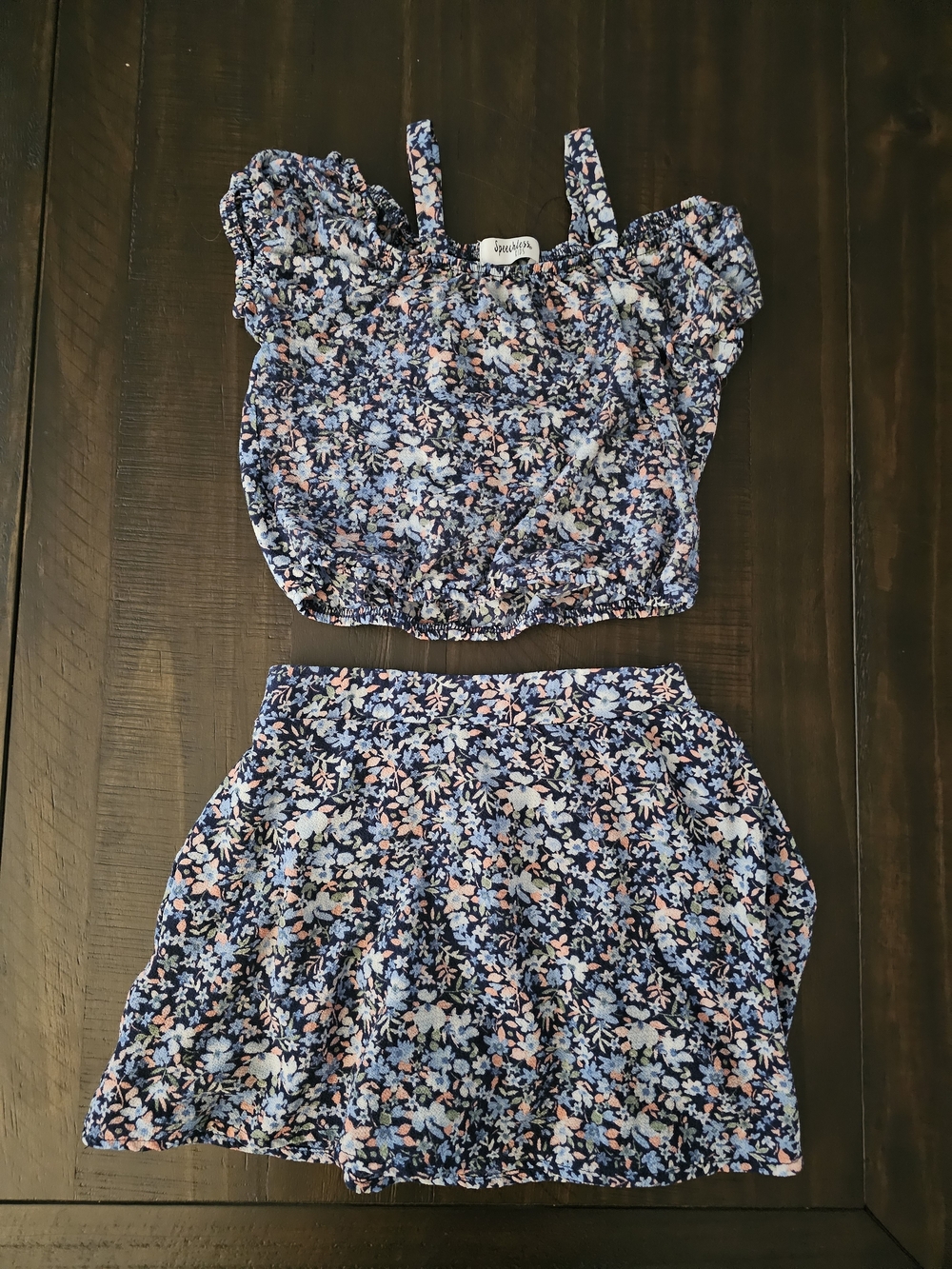 Speechless Navy Blue Floral Two-Piece Dress Set with Pink and Light Blue Accents